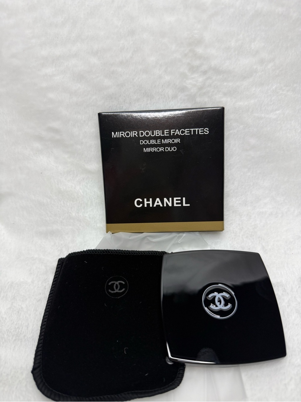 CHANEL Black and Gold Compact Mirror Duo
